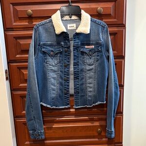 Hudson Jeans Girls Blue Denim Jacket with Cream Shearling Collar